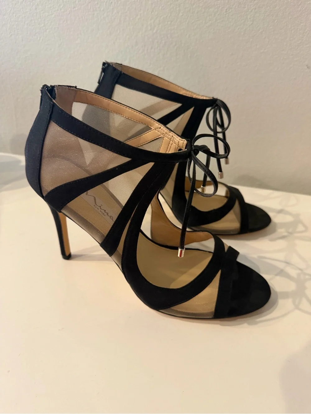 Nina New York Black Lace-Up Mesh High Heel Sandals Size 9M